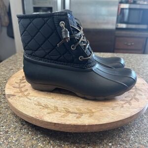 Sperry Top-Sider Boots Womens Size 6 Black Quilted Duck Rain Ankle Boot Zip